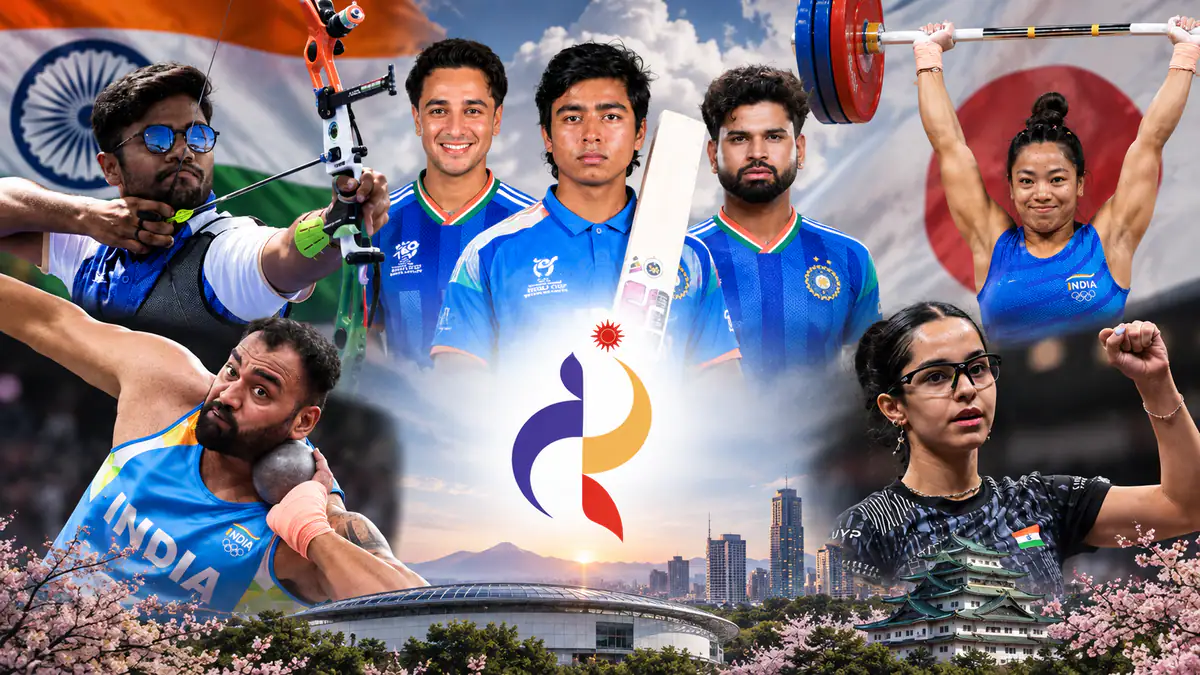 Indian athletes from archery, cricket, shot put, weightlifting and shooting featured in a collage for the Asian Games 2026.