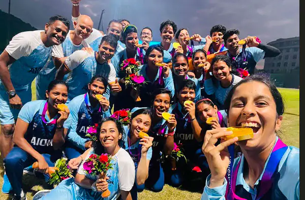 Indian Women's Team winning the 2022 Gold medal