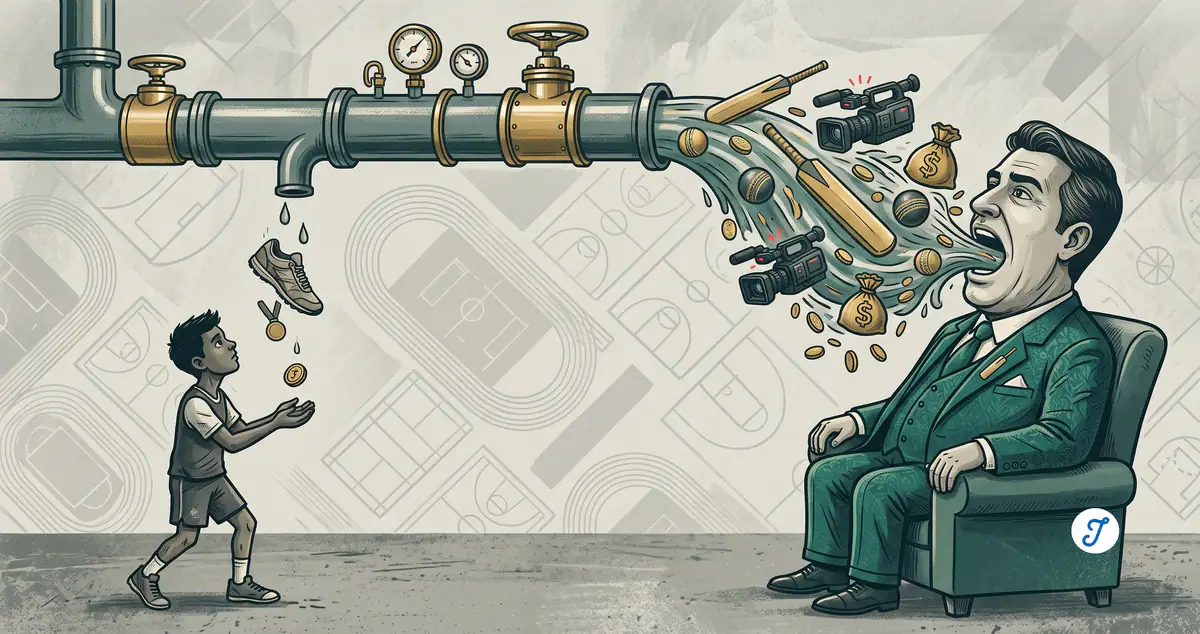 A detailed political cartoon comparing resource allocation in Indian sports
